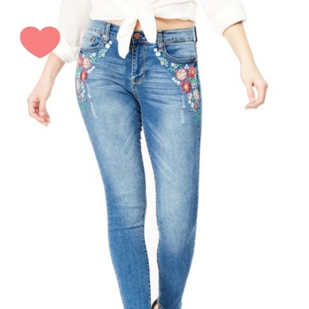 Embroidered floral jeans